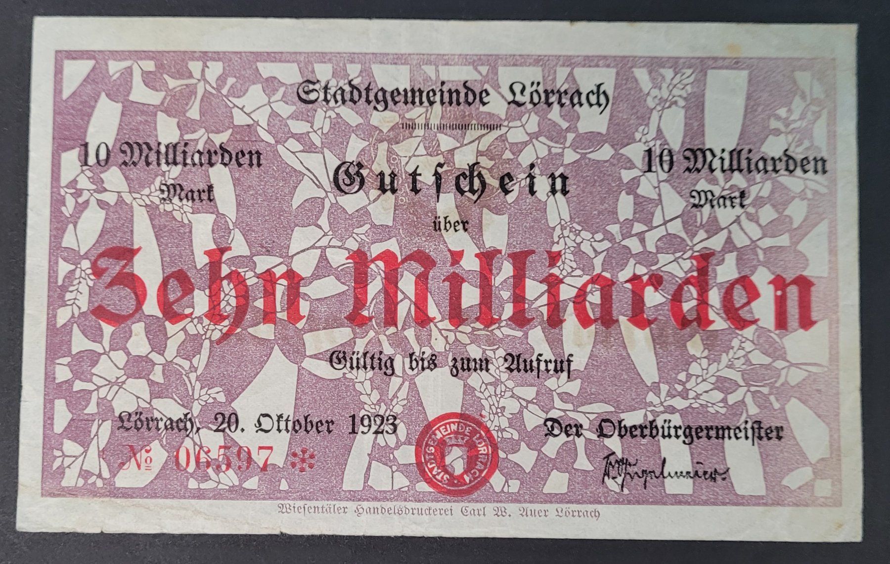 Banconote: 10 MIA. MARK / LÖRRACH 1923 – Usato da Mumpf venduto da antonio_schweiz_961