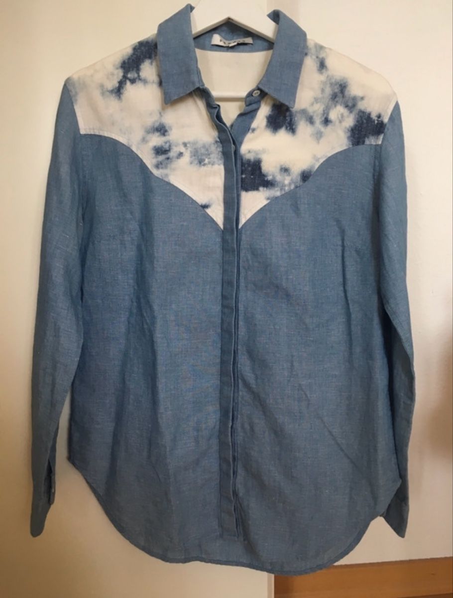 Sandro Camicette: Sandro Jeanshemd Gr. 1 Batikmuster Western Style Bluse – Usato da Zürich venduto da MonGusta