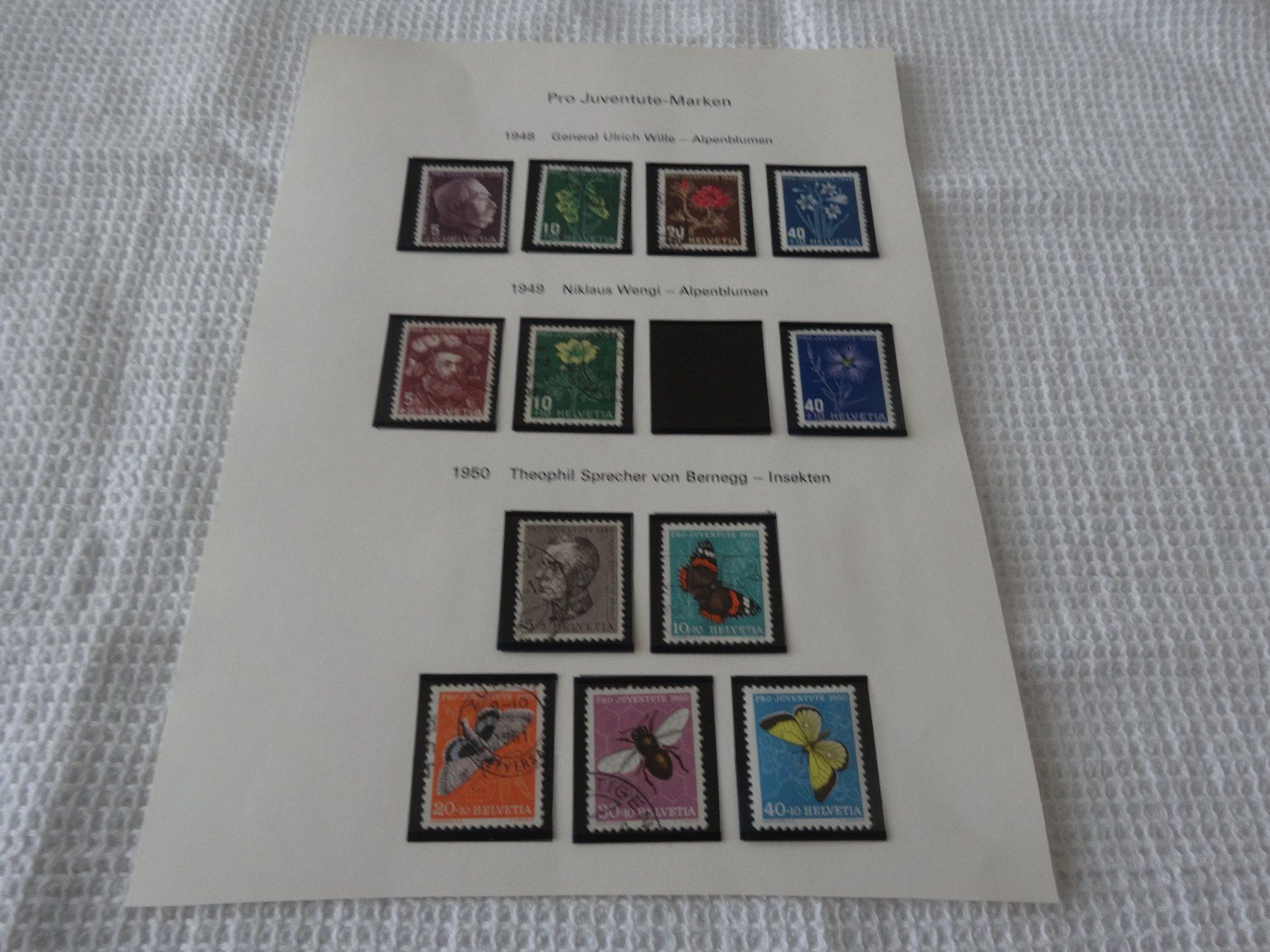 Alle Briefmarken: Pro Juventute1 Seite 1948 1950 gest. – Gebraucht aus Neerach von jenny062