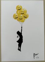 KeC: Banksy Girl flying with Smileys, signiert 6/20
