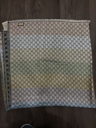 Gucci Scarf GG Monogram Striped Pastel Fringed Made in Italy