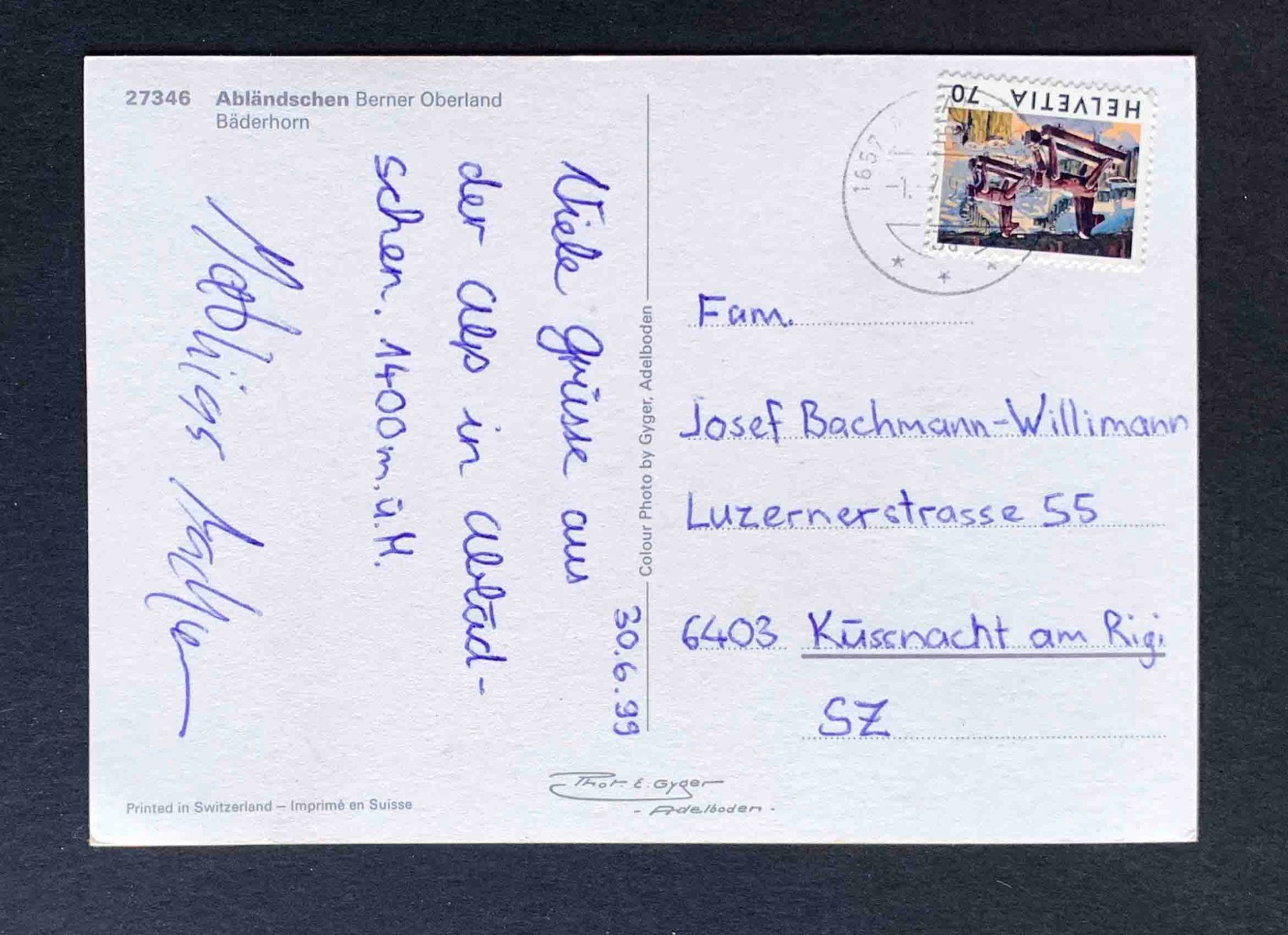 Cartoline postali: AK Abländschen Berner Oberland Bäderhorn – Usato da Goldau venduto da artelier1 1
