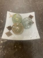 Glas Deko Teller Dekoschale 2 Kugeln Steine Vintage Look sha