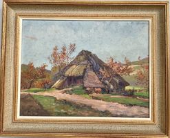 Ölgemälde Bauernhaus Landschaft mit Rahmen guter Zustand