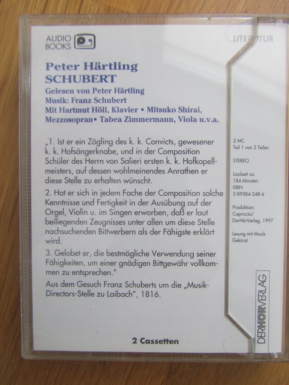 Cassettes audio: Peter Härtling   - SCHUBERT – D'occasion à Seengen par mikelele 4