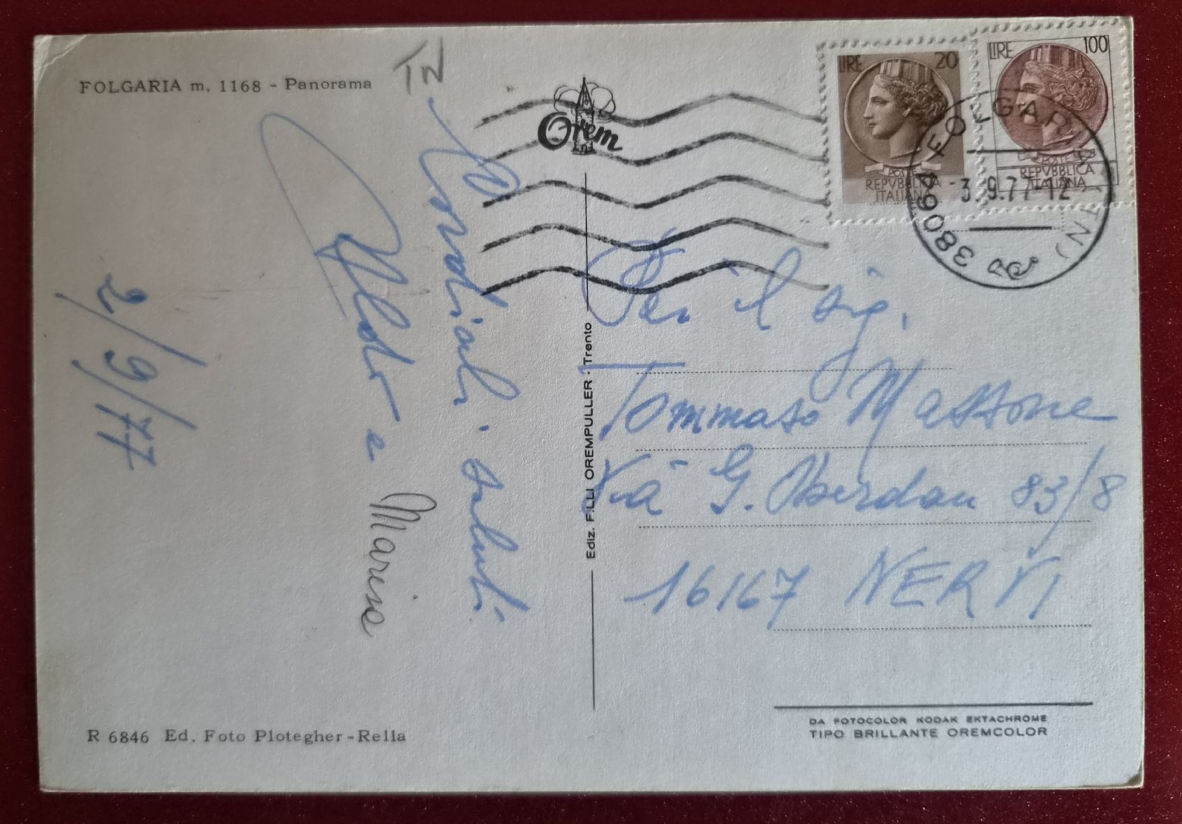 Cartoline postali: Folgaria Panorama 1977 – Usato da Melchnau venduto da Arthurius 1