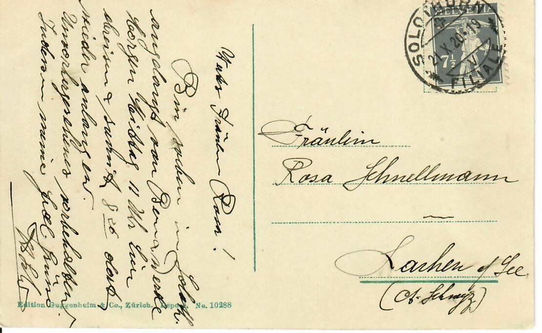 Ansichtskarten: Solothurn  1920 – Gebraucht aus Hochdorf von Ziegel-16 1
