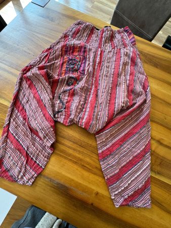 Bequeme Sommer Hippie Sarouel Hose, Ethno Streifen 1Size