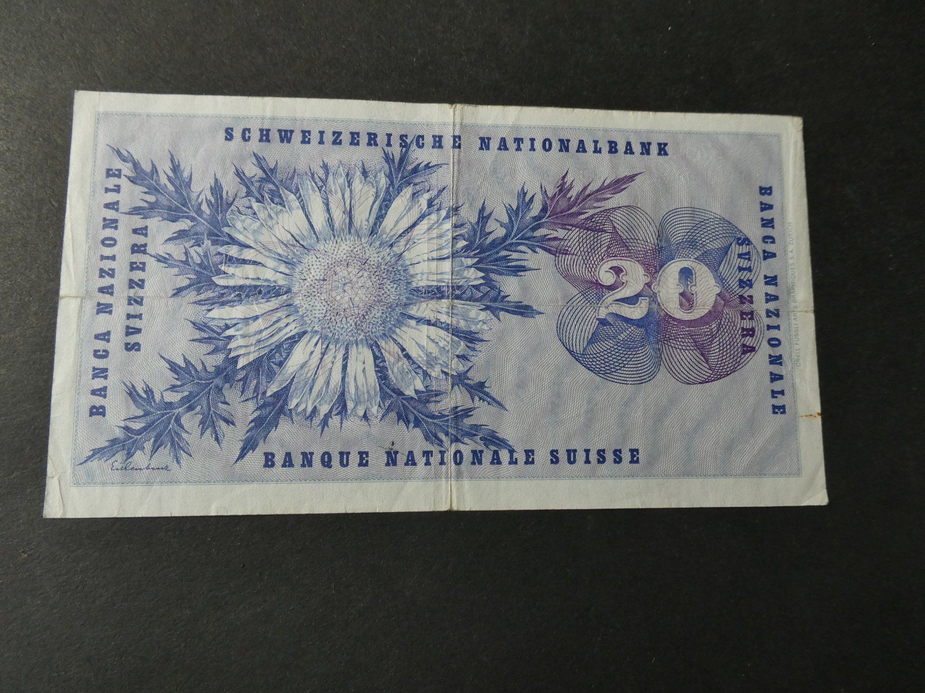 Banknoten: Schweiz 1974, 20 Franken – Gebraucht aus Hinterforst von Rohusri 1