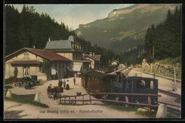 AK Brünig, Bahnhofbuffet mit Bergbahn
