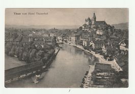AK Thun vom Hotel Thunerhof und Schloss Aare Kanton Bern BE