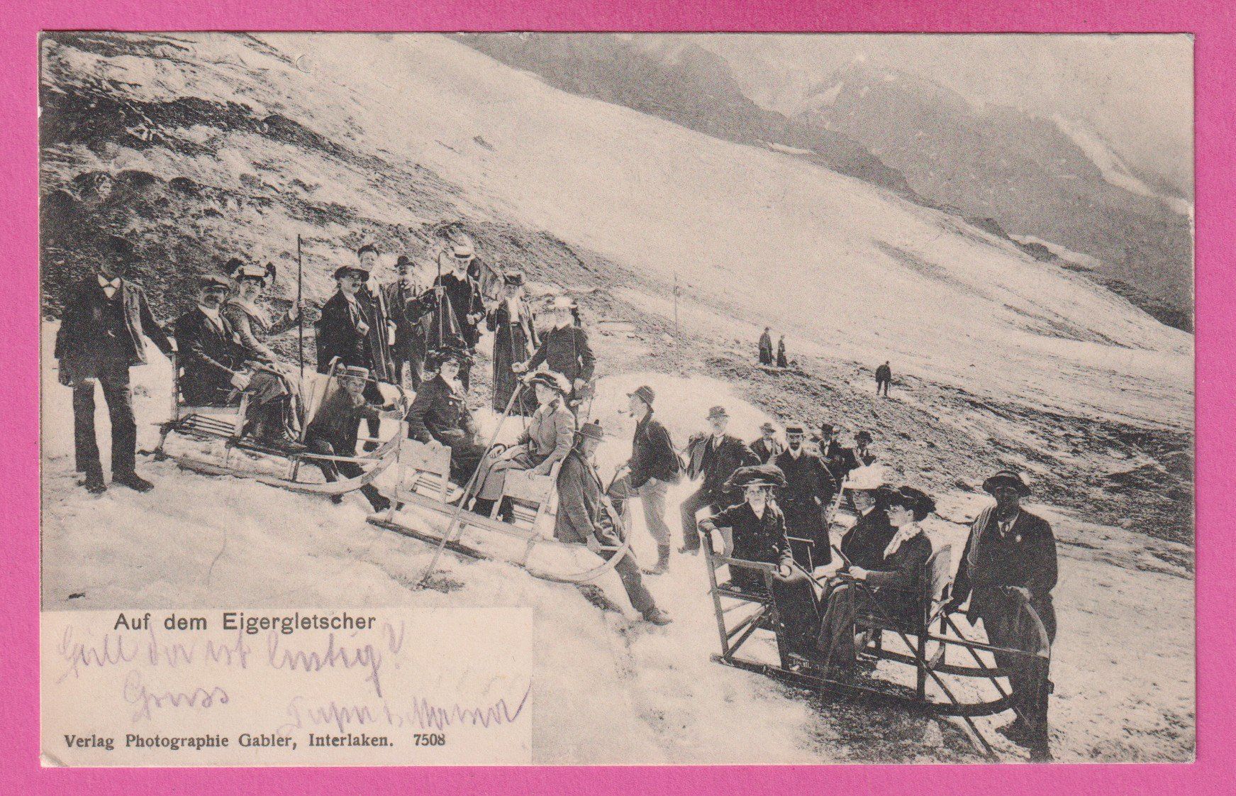 Ansichtskarten: Auf dem Eigergletscher gel 1903 Stempel Eigergletscher – Gebraucht aus Einsiedeln von dillie