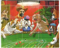 Block "Hunde spielen Würfelspiel".  Turkmenistan