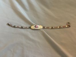 Armband mit Emaille Rosen Motiv vintage silberfarben