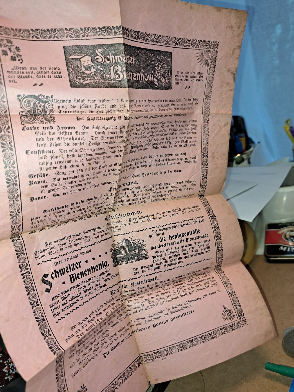 Dokumente: Antike Schweizer Bienenhonig Werbung, Rezept Basler Leckerli – Gebraucht aus Kölliken von Upcycling-by-Mc-TAM 4