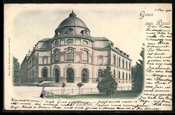 Cartoline postali: AK Basel, Bibliothek mit Strasse, 1901 – Usato da Berlin venduto da bartko-reher