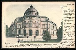 AK Basel, Bibliothek mit Strasse, 1901