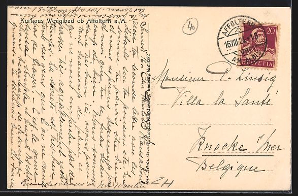 Cartoline postali: Wengibad /Affoltern a. A., Kurhaus Wengi – Usato da Berlin venduto da bartko-reher 1