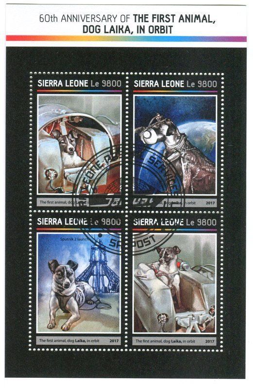 Alle Briefmarken: Block "Raumfahrt. Sputnik 2. Laika". Sierra Leone – Neu und originalverpackt aus Basel von Butsch5