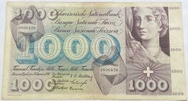 alte Schweizer 1000 Franken-Banknote vom 30. September 1954