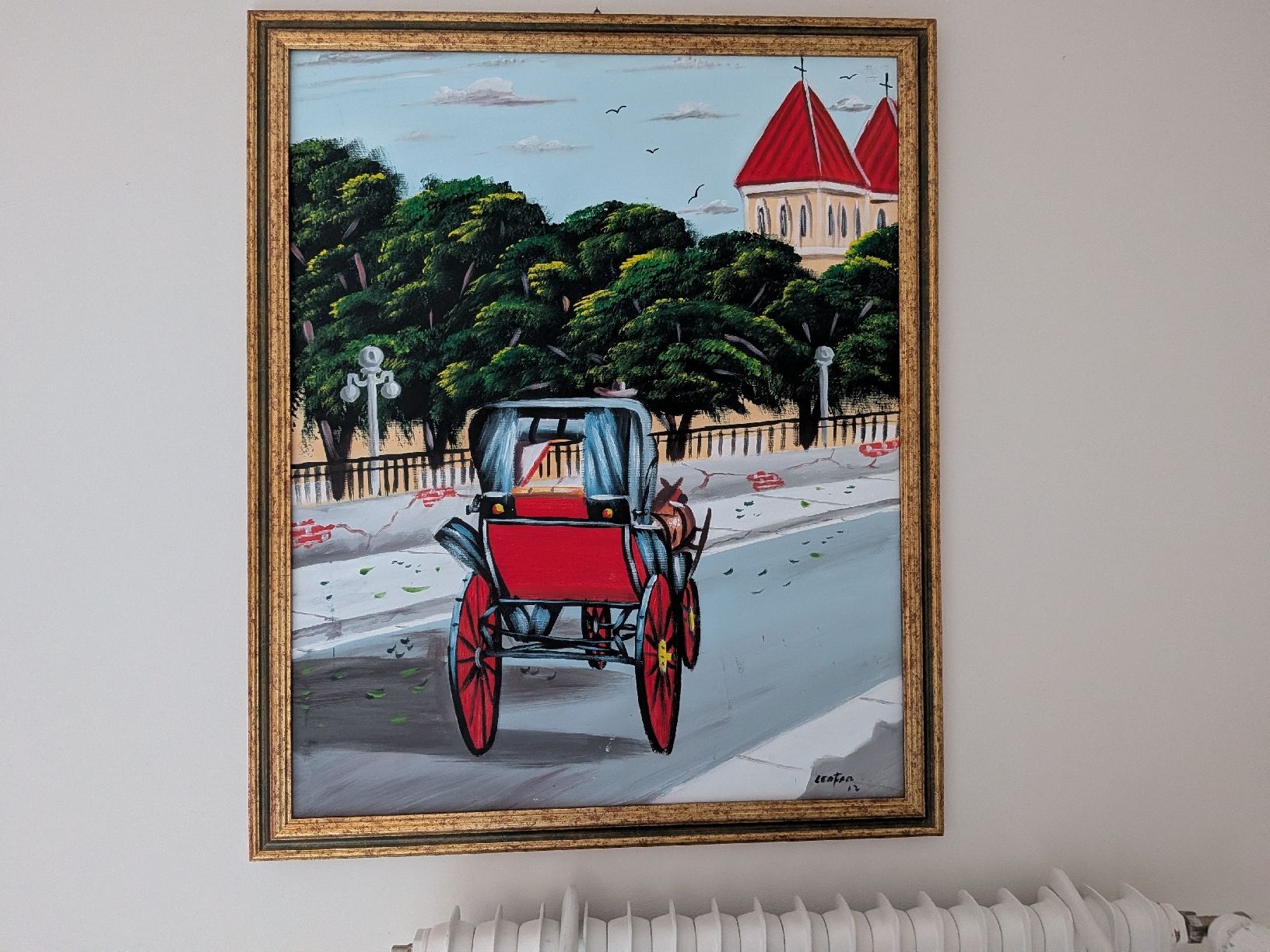 Dipinti: Gemälde Pferdekutsche Kirche gerahmt vintage 2013  – Usato da Mund venduto da asi_xr8r