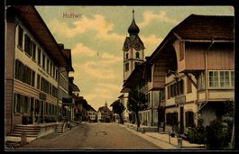 AK Huttwil, Straßenpartie mit Blick zur Kirche