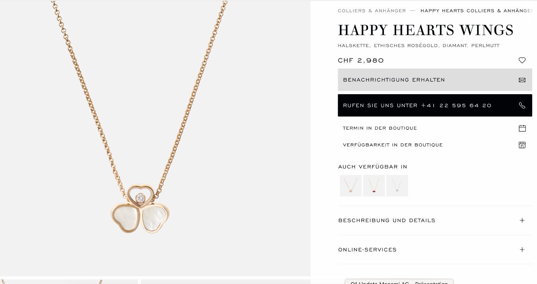 Chopard Catenine: Chopard Happy Hearts Wings Collier – Usato da Zürich venduto da manolia84