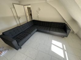 Ecksofa dunkelgrau Stoff guter Zustand 