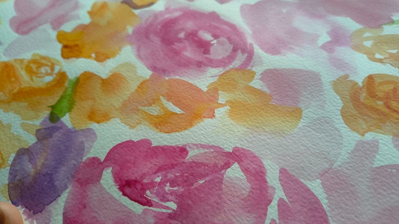 Dipinti: Rosen Aquarell Bild – Nuovo e nell'imballaggio originale da Zürich venduto da Margacrea 2
