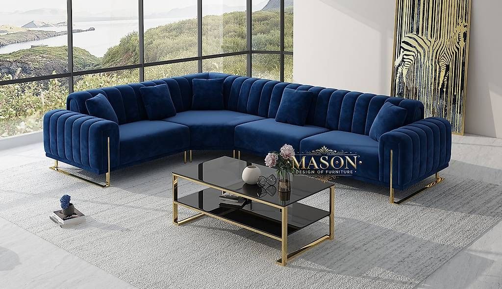Divani: Luxus Sofa Wohnlandschaft L-Form Samt Blau AB LAGER – Nuovo e nell'imballaggio originale da Kreuzlingen venduto da DealBlitz