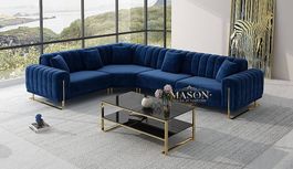 Luxus Sofa Wohnlandschaft L-Form Samt Blau AB LAGER