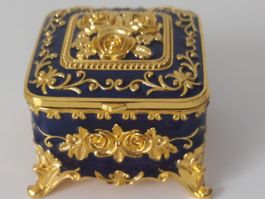 Vintage-Stil-Schmuckschatulle (Gold und blau)7x7 cm Neu