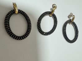 NEU Set aus 925er Silber mit kleinen schwarzen Zirkonia-Stei