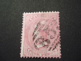 uralte Briefmarke Mauritius, 4 Pence, gestempelt