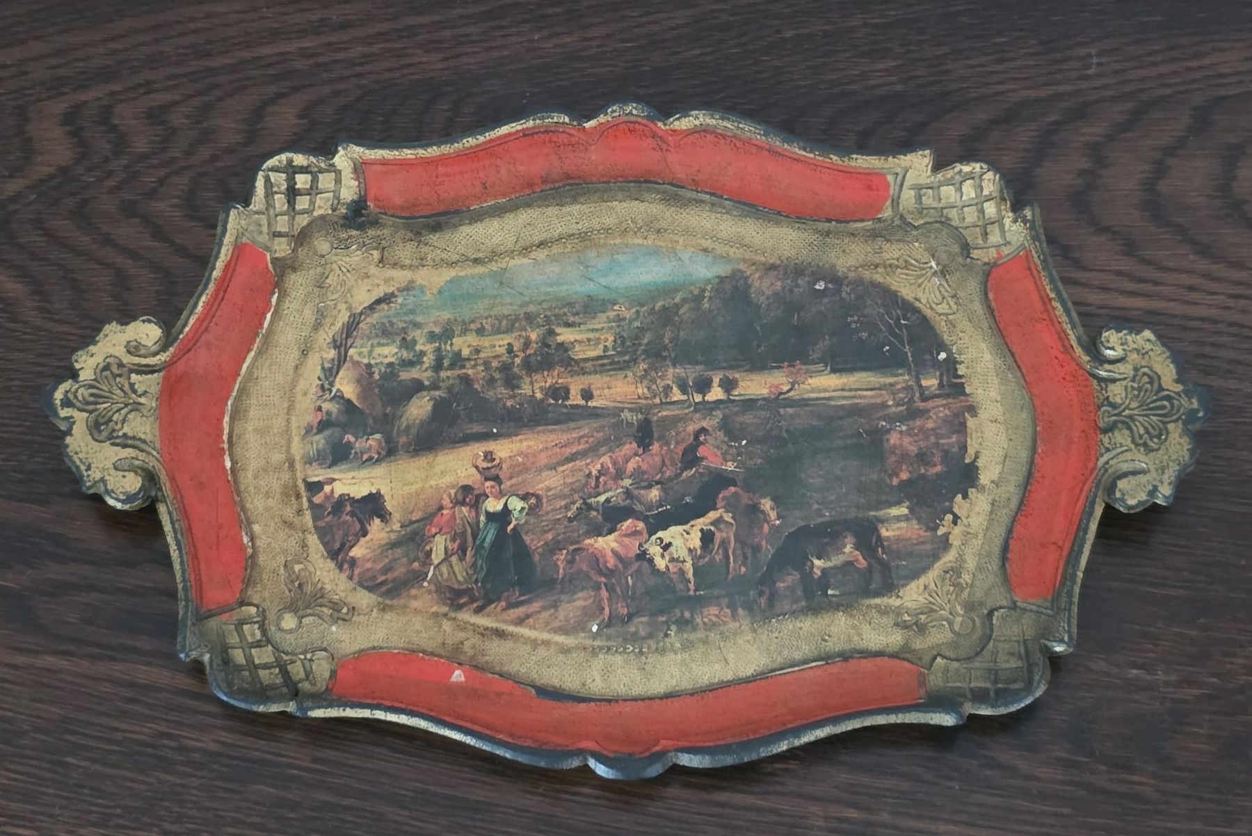 Piatti di portata: Jugendstil-Tablett mit ländlicher Szene – Usato da Rheinsulz venduto da Dred