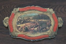 Jugendstil-Tablett mit ländlicher Szene