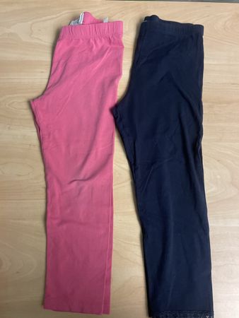 2 H&M Leggings Mädchen 7/8 Gr. 158+164 pink & blau mit Spitz