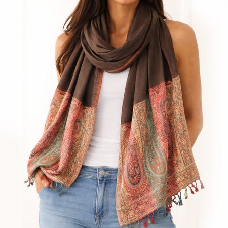 Weicher Schal 215x75cm Viskose Pashmina Paisley Braun