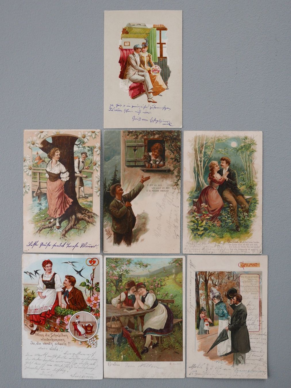 Cartoline postali: 7 ALTE ANSICHTSKARTEN JUGENDSTIL LIEBESPÄRCHEN – Usato da Balgach venduto da Zwischenraum