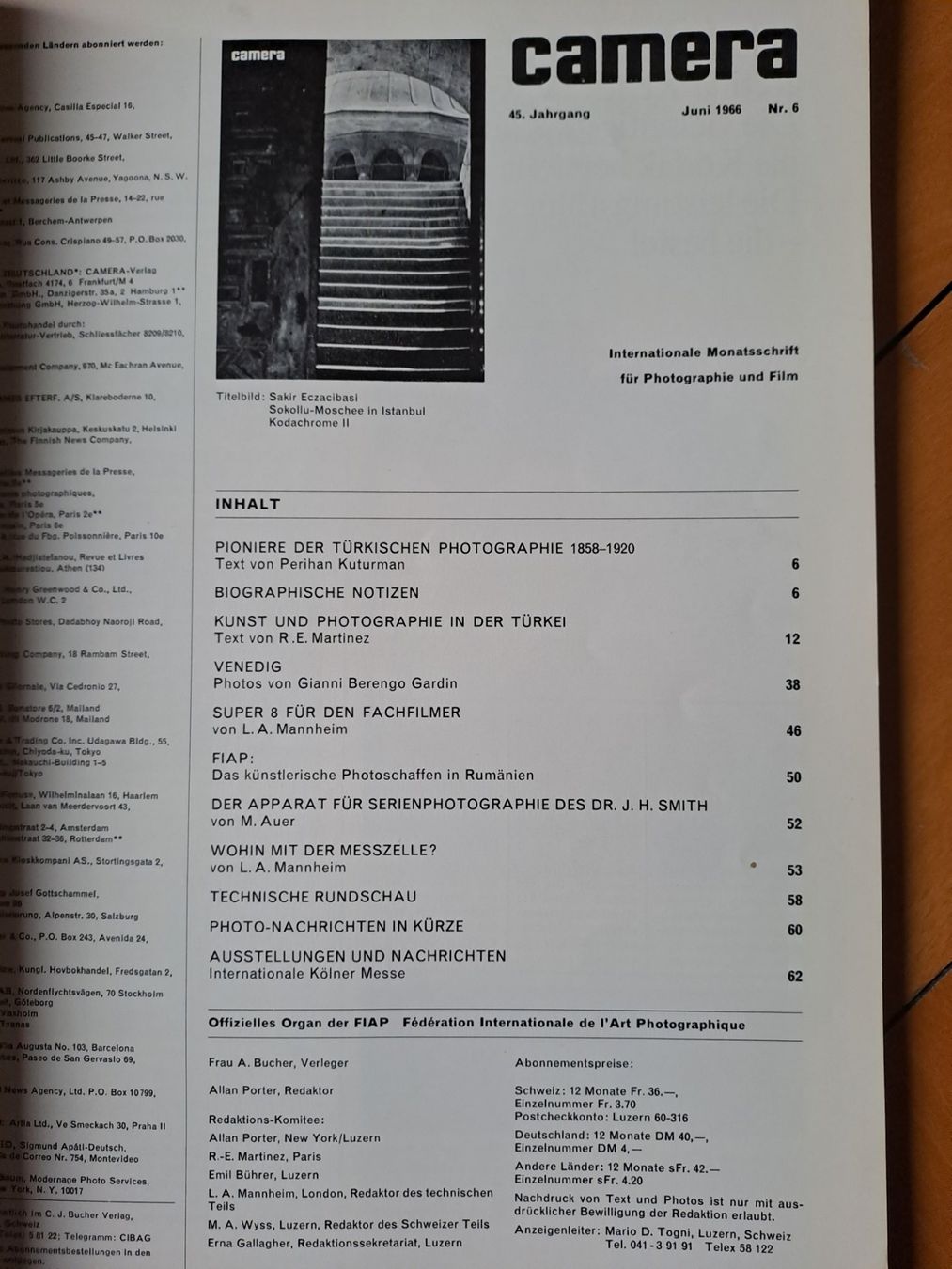 Riviste & Magazine: Magazine Camera juni 1966 no. 6 – Usato da LAUSANNE venduto da KWEW 1
