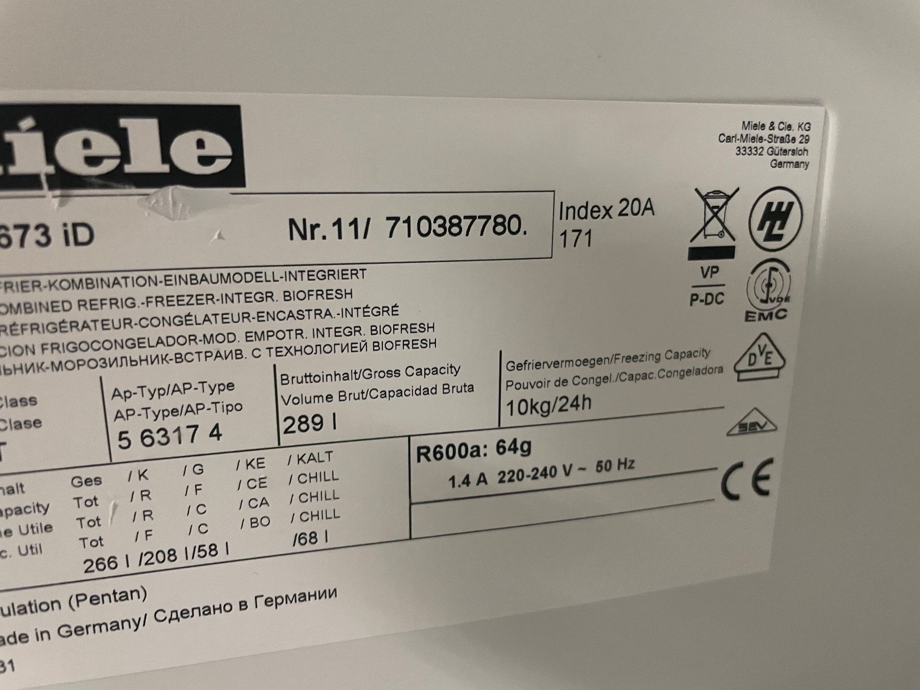 Miele Frigoriferi: Miele Kühlschrank 178 cm – Usato da Losone venduto da pelchr 1