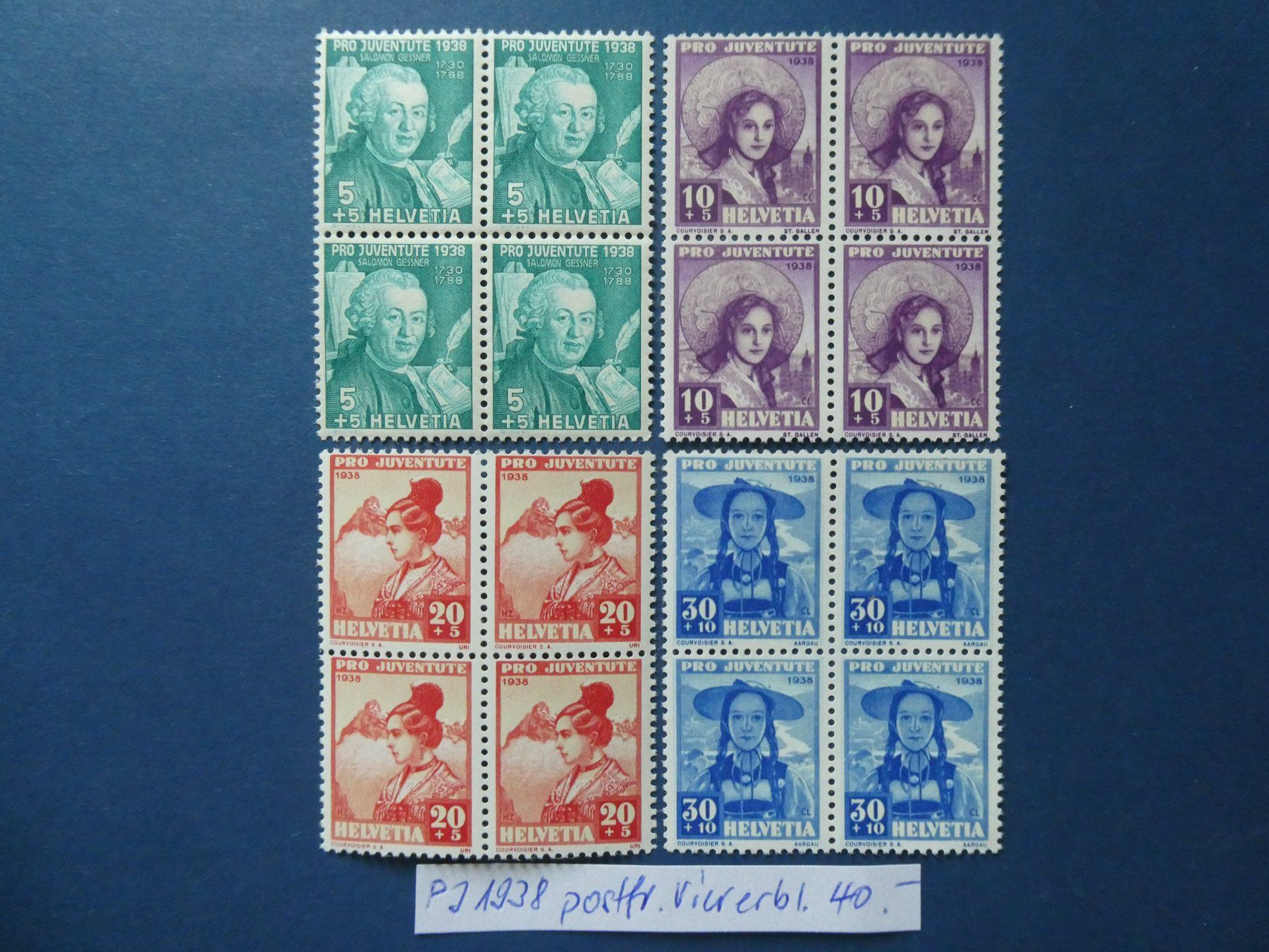 Tutti i francobolli: PJ 1938 postfrische ** Viererblöcke – Usato da Lausen venduto da Herbamare01