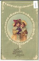 Bonne Annee - Neujahrs Wünsche - 2 Mädchen - Präge-Litho