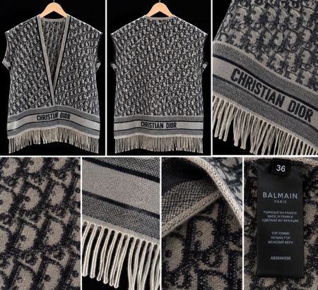 Weste Balmain Damen Oberteil grau schwarz Grösse 36