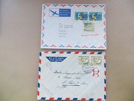 2 gelaufene Luftpost-Briefe in die USA 1954+67