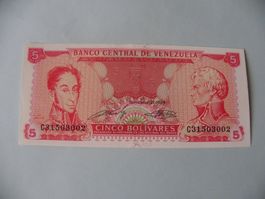 Venezuela 5 Bolivares Schein, 21.09.1989, Top Zustand!