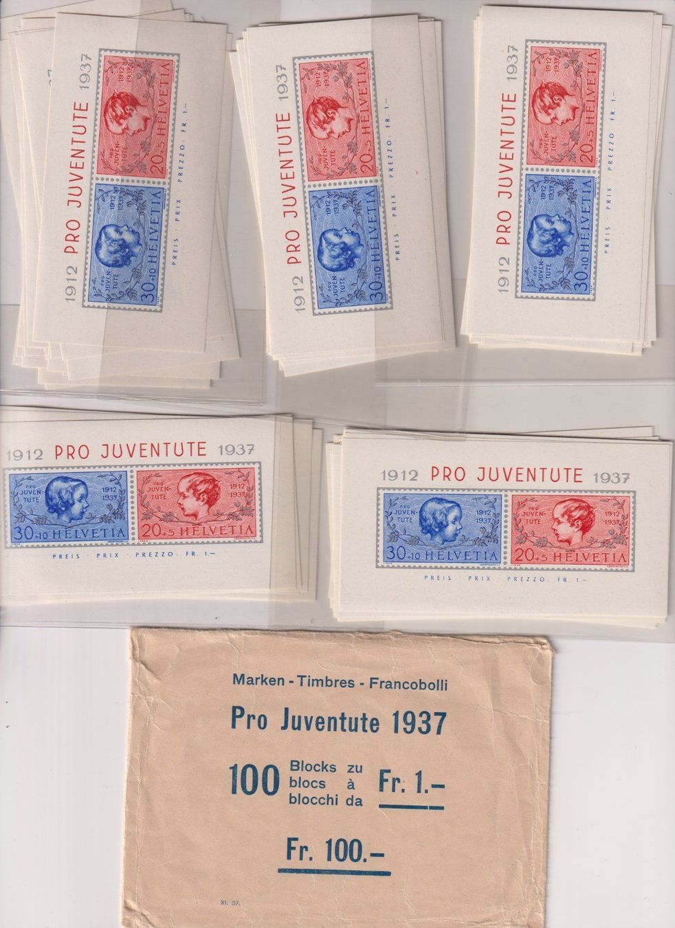 Alle Briefmarken: 100 PJ-Blocks in Orginal Blocktasche !! – Gebraucht aus Bibern SH von Heinibuehrer