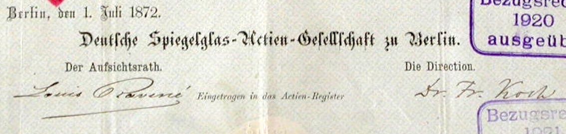 Documenti: Deutsche Spiegelglas-AG, Berlin - 1872 – Usato da Solothurn venduto da Sgasche 1
