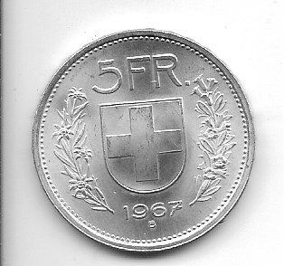 Tutti le monete: 5.- suisse  neuve  1967 – Usato da Orbe venduto da Fleuryan
