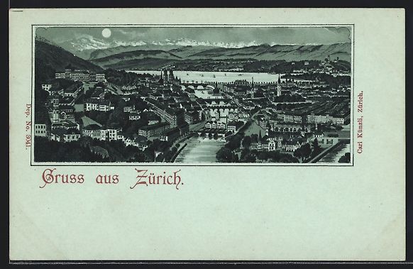 Cartoline postali: Mondschein-Lithographie Zürich, Teilans – Usato da Berlin venduto da bartko-reher